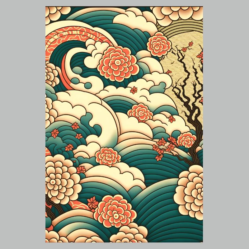Wave Roses Ukiyo Clouds Pattern