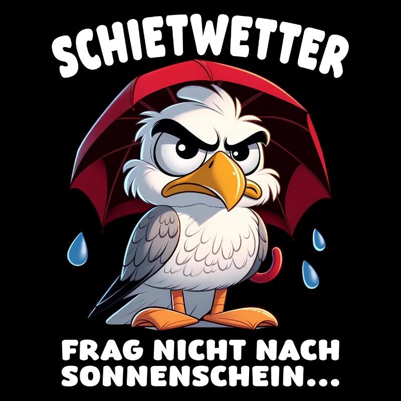Schietwetter Spruch Lustige Möwe mit Regenschirm