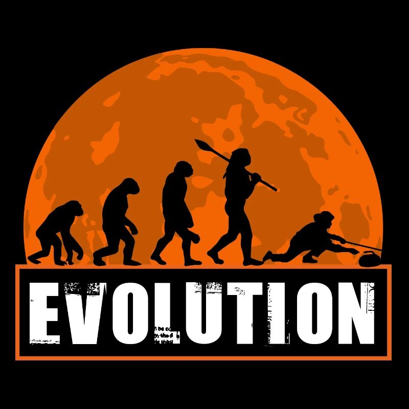 Curling Evolution Silhouette Winter Sport Humor