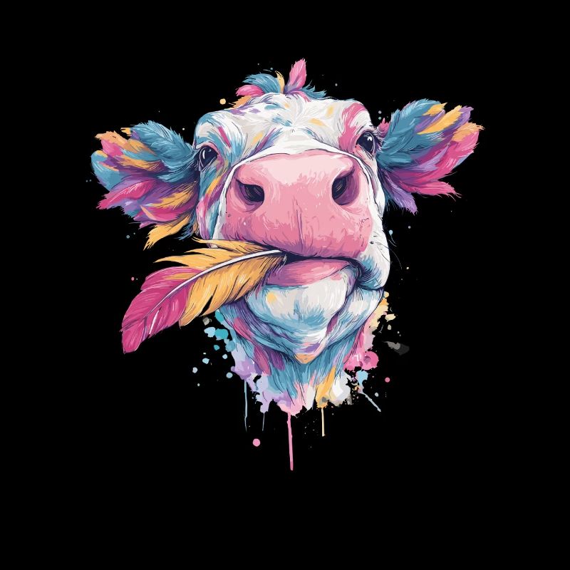 Rainbow cow with plumage