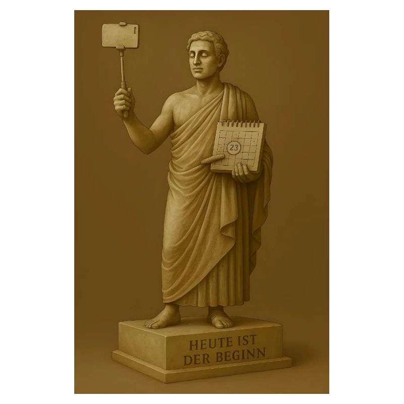 Statue moderne avec smartphone et calendrier