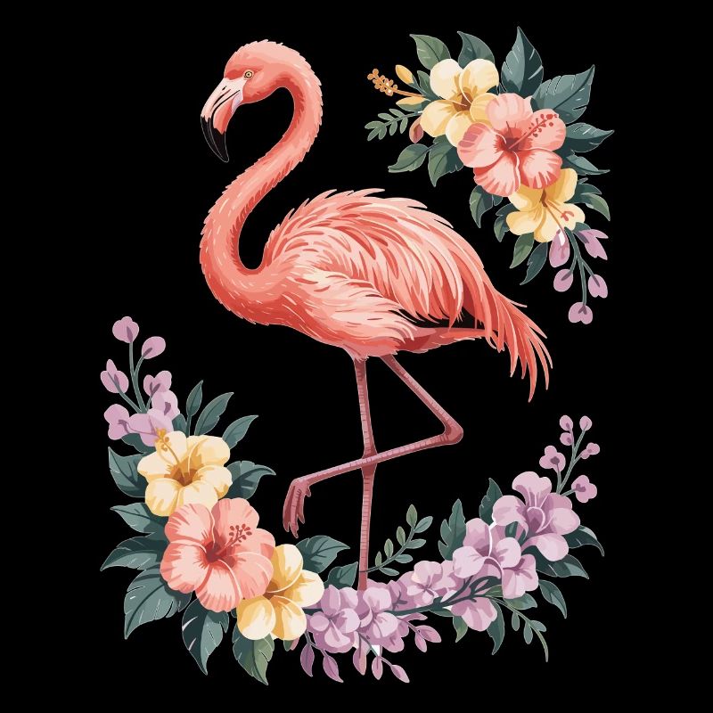 Flamant tropical avec des fleurs