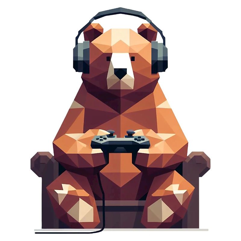 Geometrischer Bär mit Gaming-Headset und Conroller