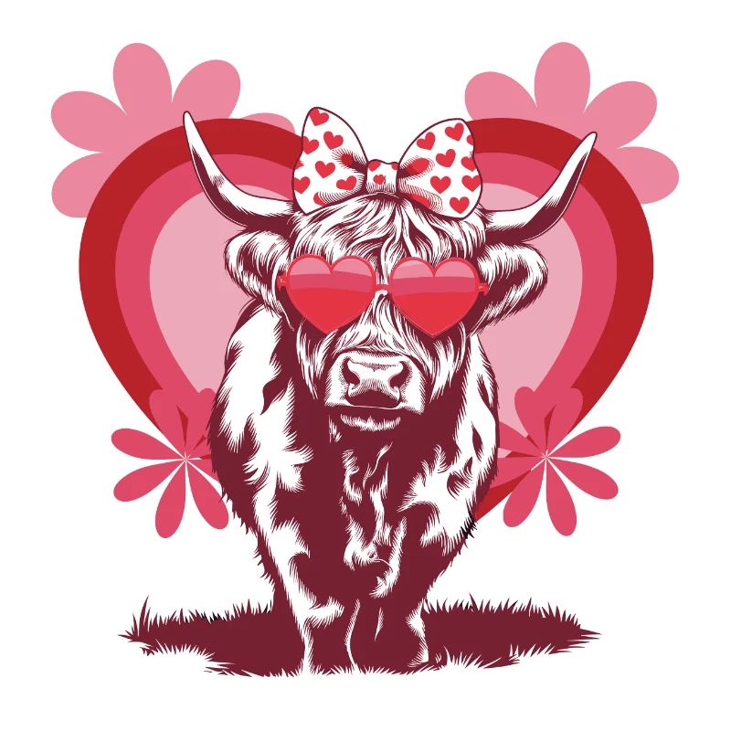 Vache des Highlands amoureuse - Conception mignonne de la Saint-Valentin