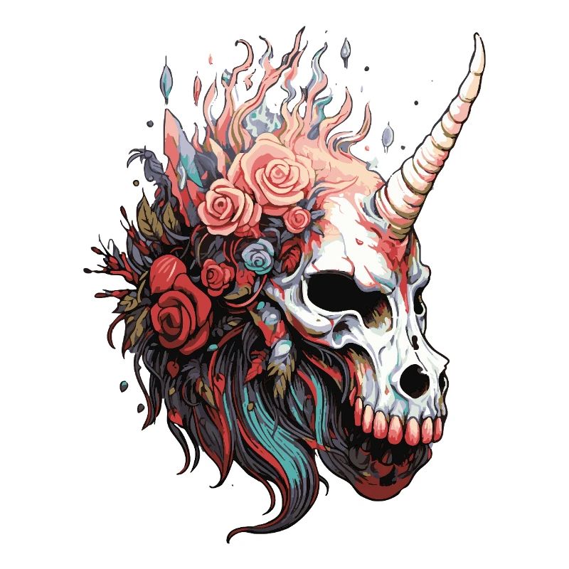 Crâne de licorne avec des fleurs