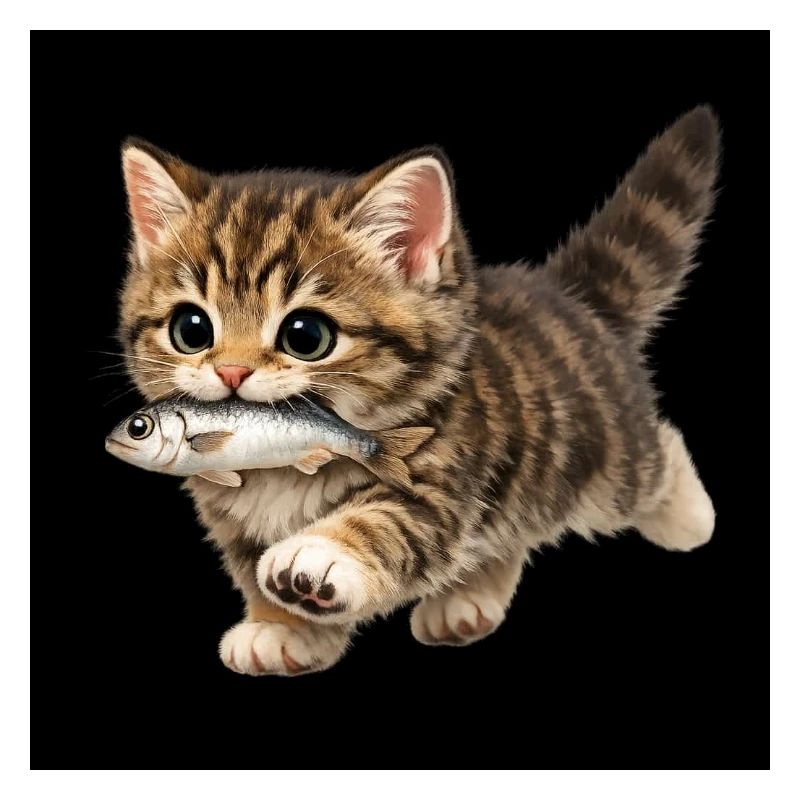 Le chaton a attrapé un poisson