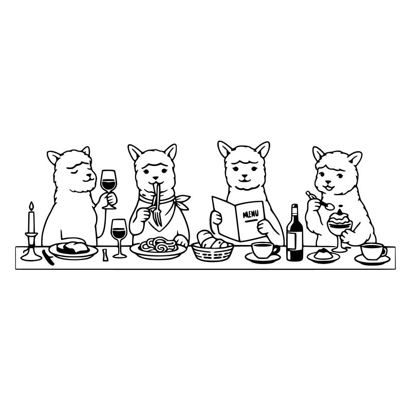 Dining Alpakas Line Art