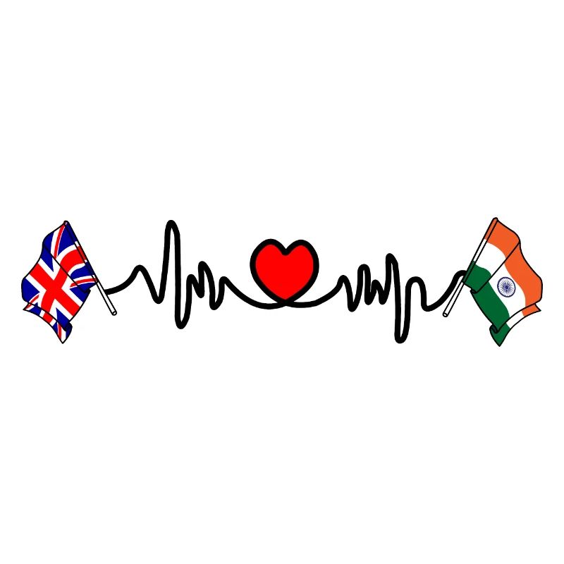 Cardio coeur avec drapeau de l’Angleterre et drapeau de l’Inde