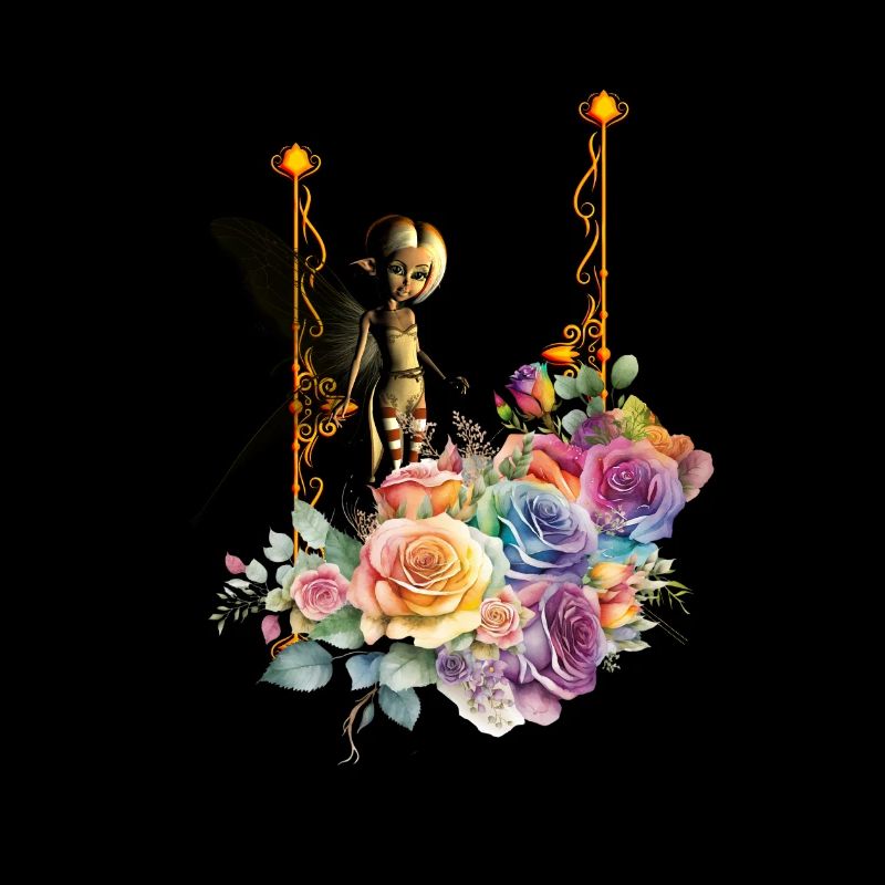 Fée mignonne avec des roses colorées