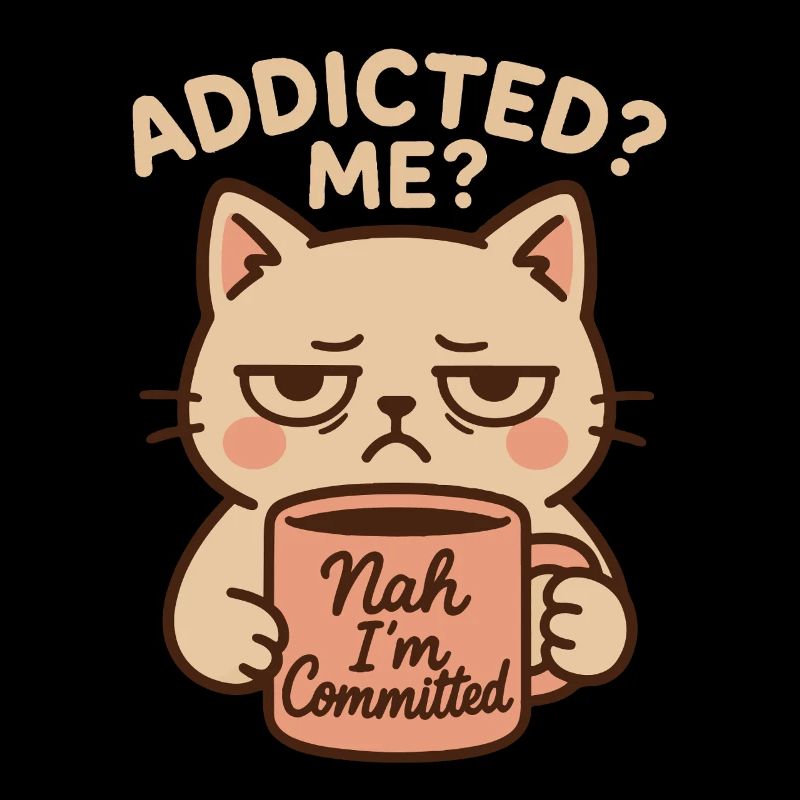 Addicted Me Nah I'm Committed Coffee Funny Cat