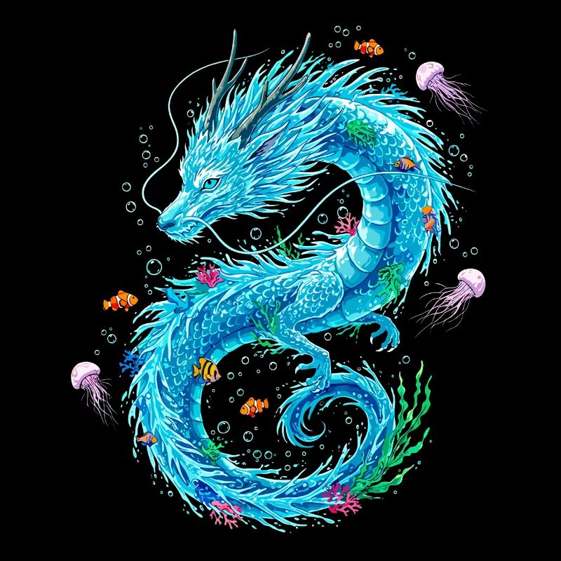 Dragon d’eau avec des créatures marines