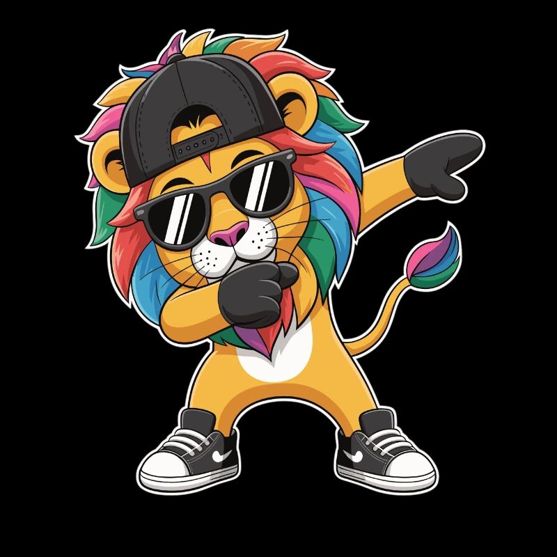 Dabbing Löwe mit Cap – Bunter Streetstyle King