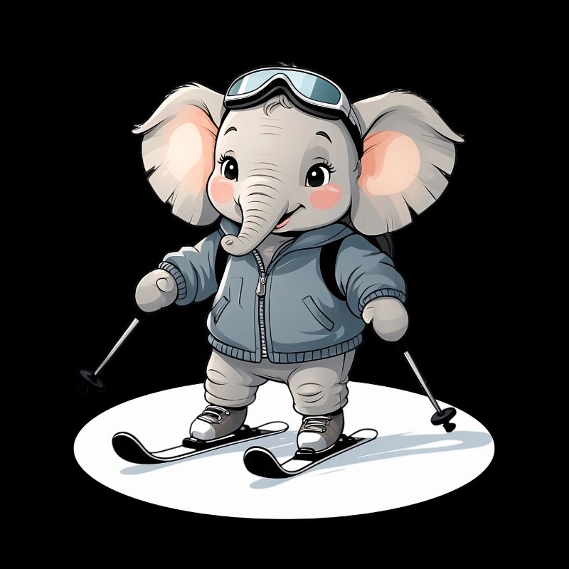 Skiing Elephant Pullover Hoodie