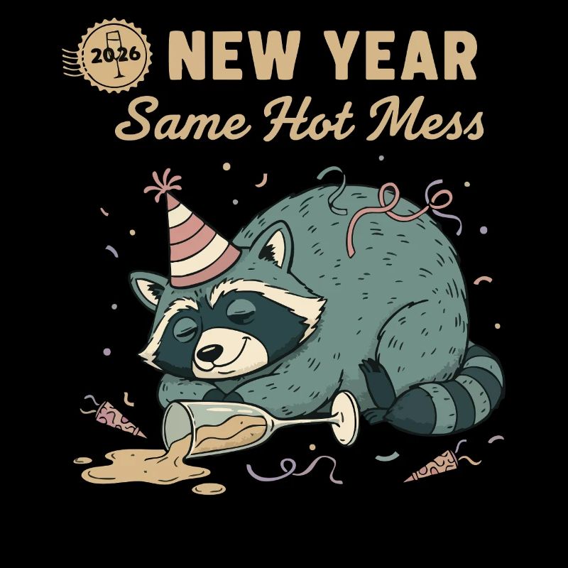 Neujahr 2026 Same Hot Mess Raccoon Fun