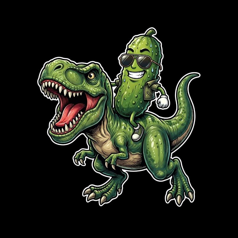 Sour cucumber rides dinosaur