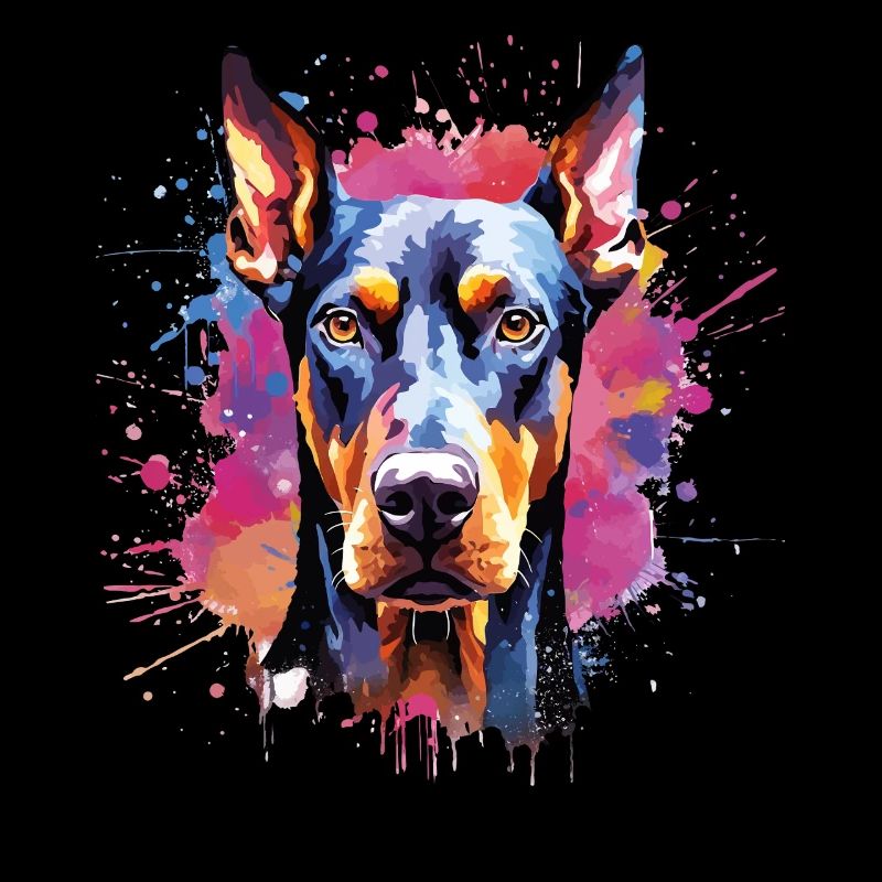 Lebendiges Aquarell-Dobermann-Porträt