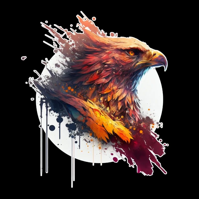 Red eagle with yellow eyes and white circle