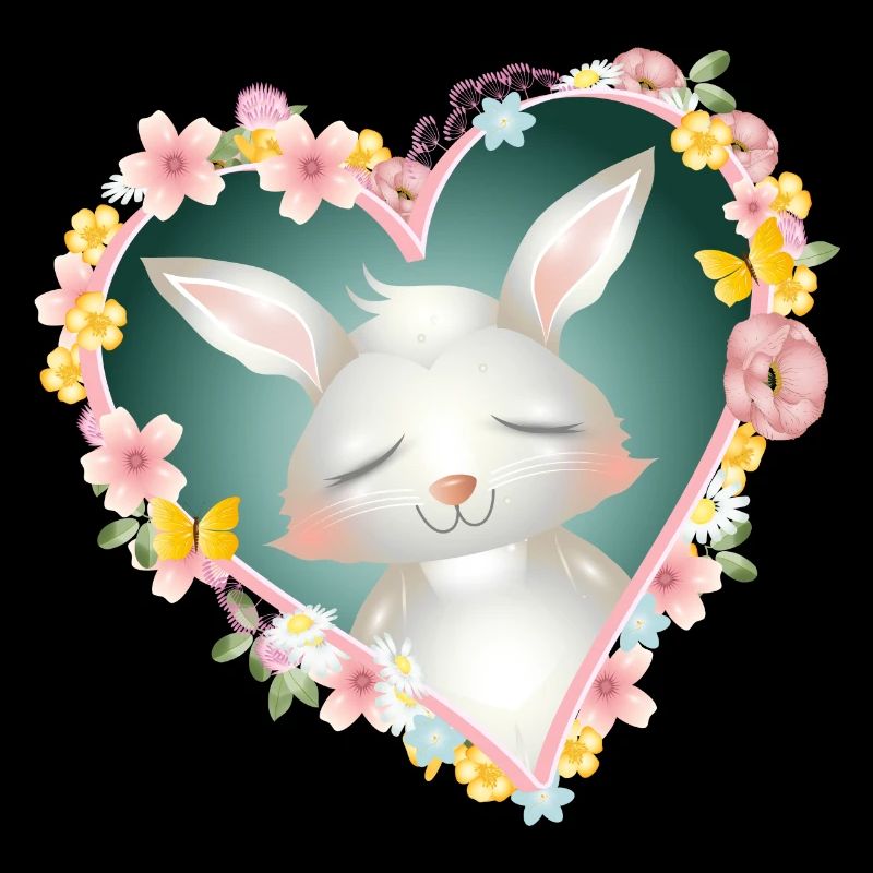 Rêves de lapin blanc mignons dans le cœur de fleur
