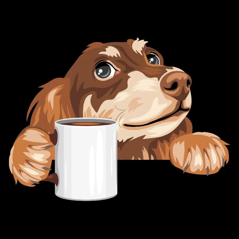 Dreaming dachshund peeking out with a cup