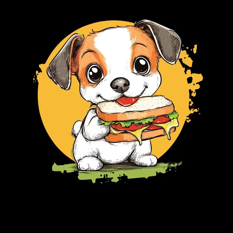 Petit chien dégustant un hamburger