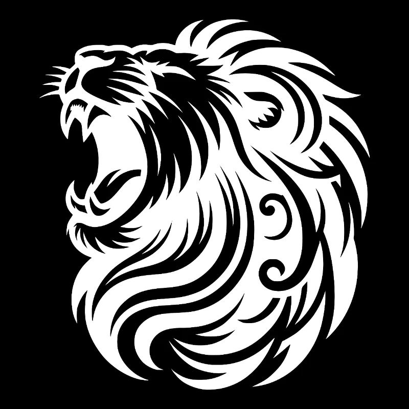 Roaring lion with elegant mane and teeth