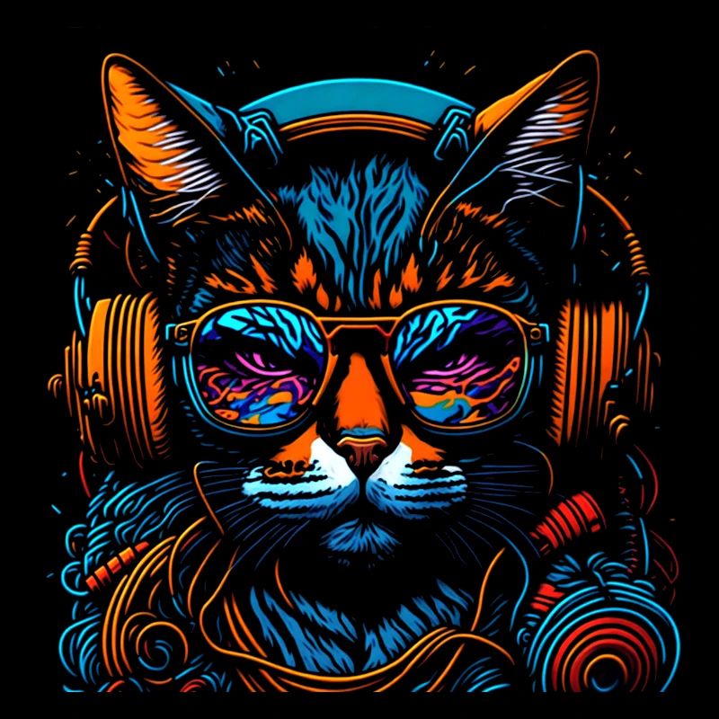 Neon DJ-Katze mit Kopfhörern