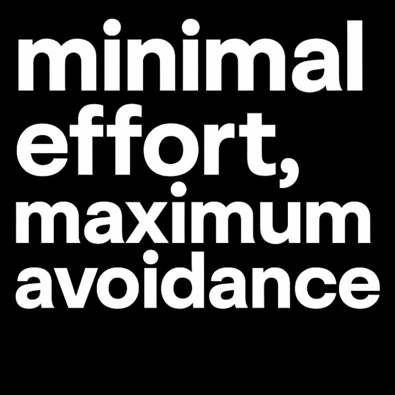 minimal effort maximum avoidance | Irony, Minimal