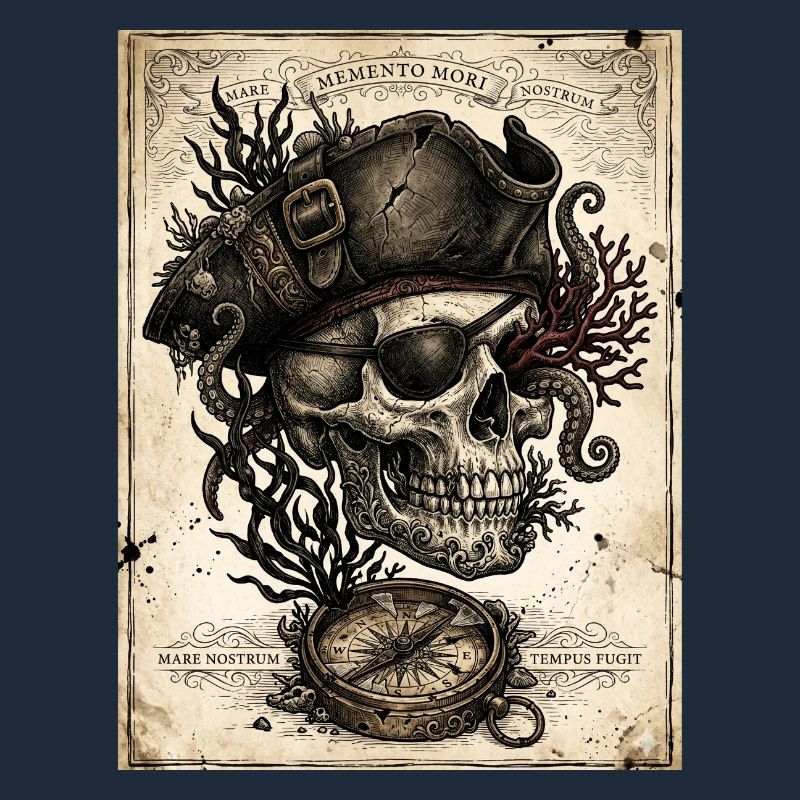Crâne pirate et compas