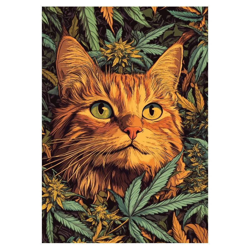 Visage de chat dans la forêt de chanvre