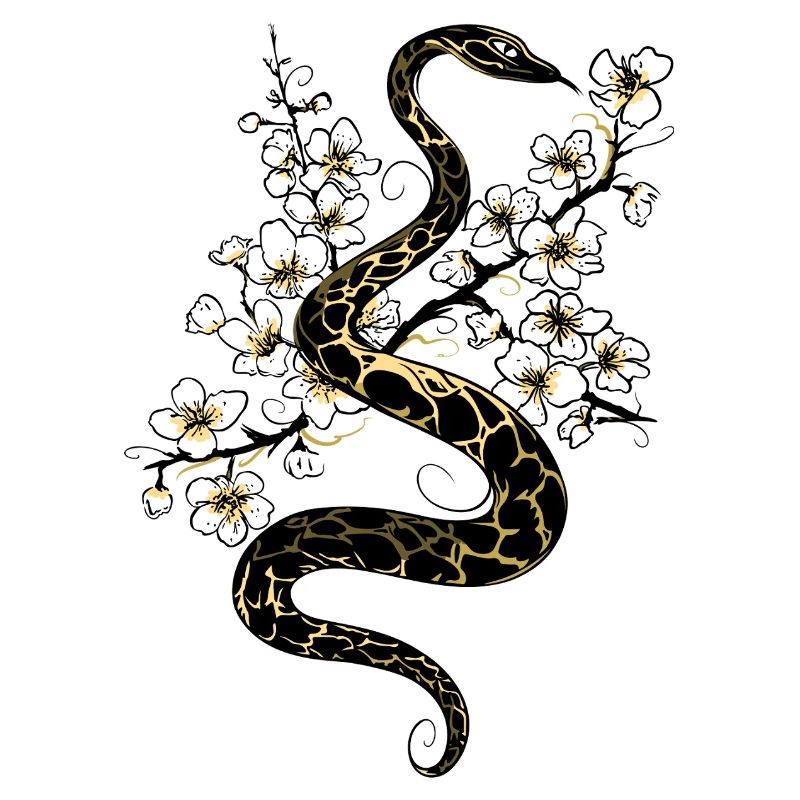 Snake with cherry blossoms in spring