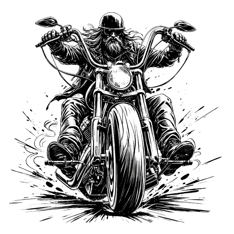 Chopperfahrer frontal im Comic-Stil