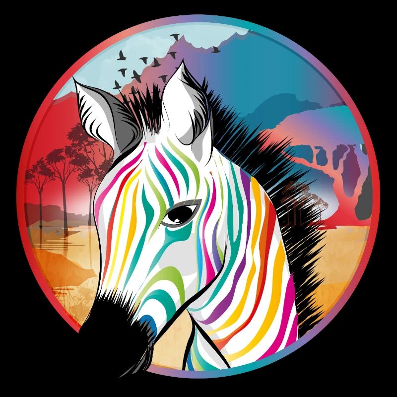 Buntes Zebra vor farbenfroher Savanne