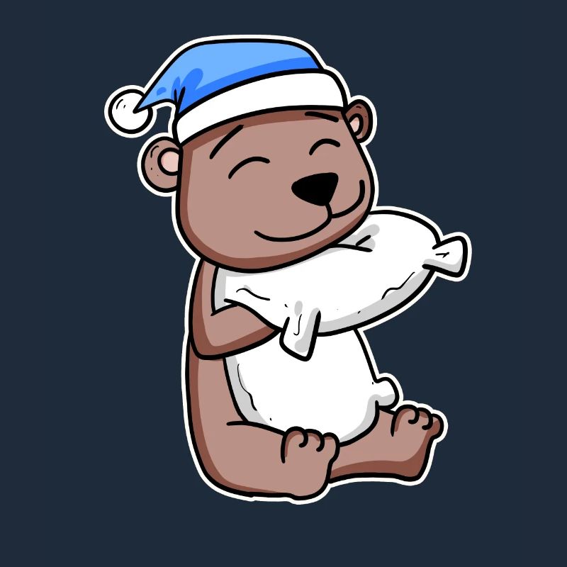 Bear with pillow and sleeping cap