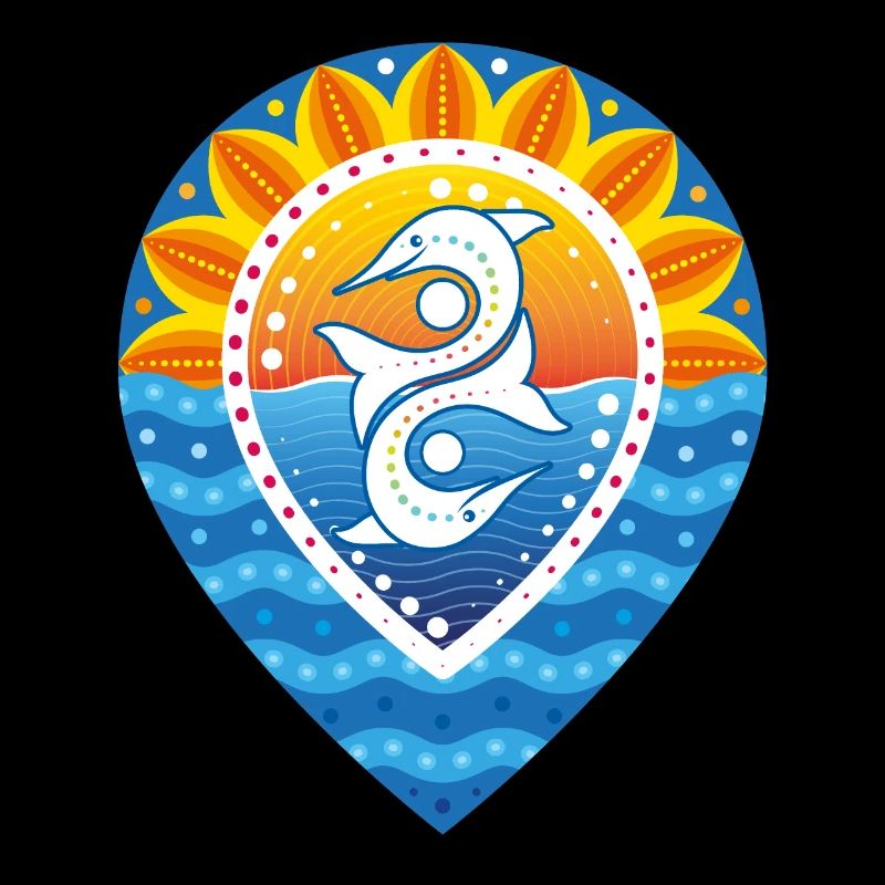 Pinpoint sunset sun waves dolphins