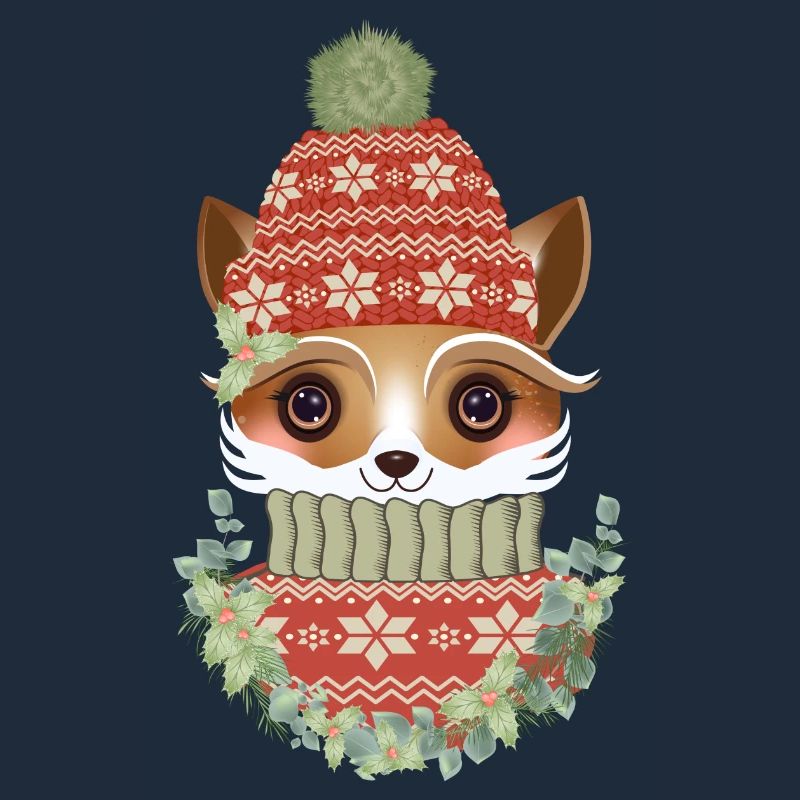 renard mignon avec pull, bonnet et couronne