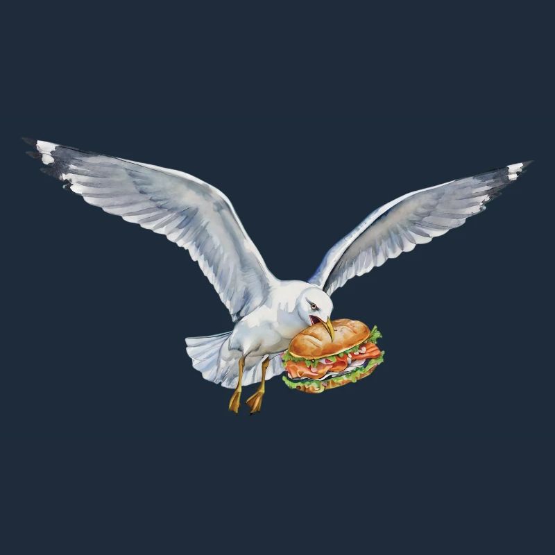 Funny Seagull Steals Fish Rolls Beach
