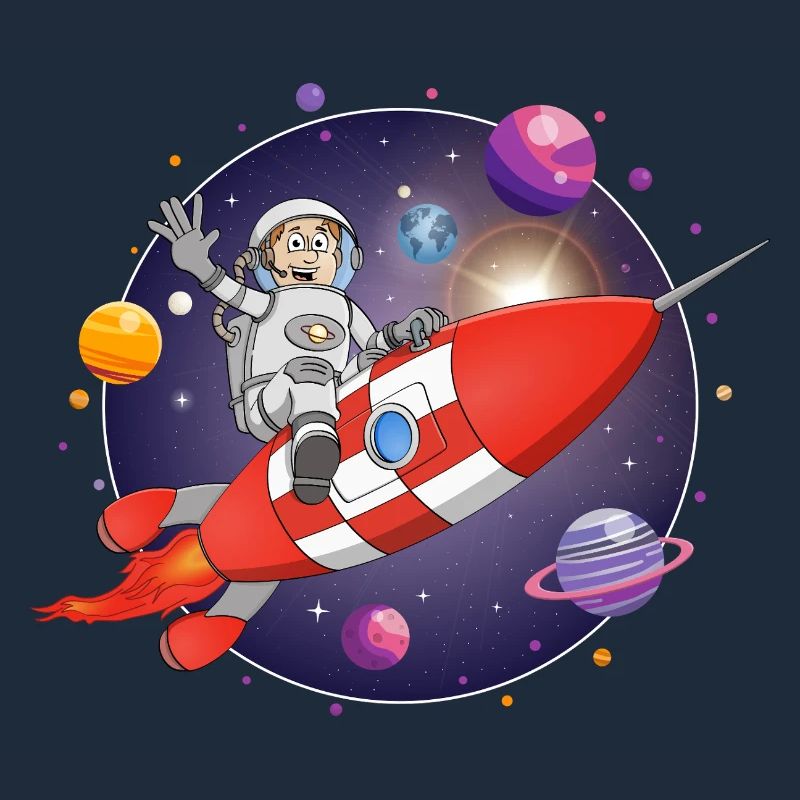 L’astronaute et la fusée rouge dans l’espace