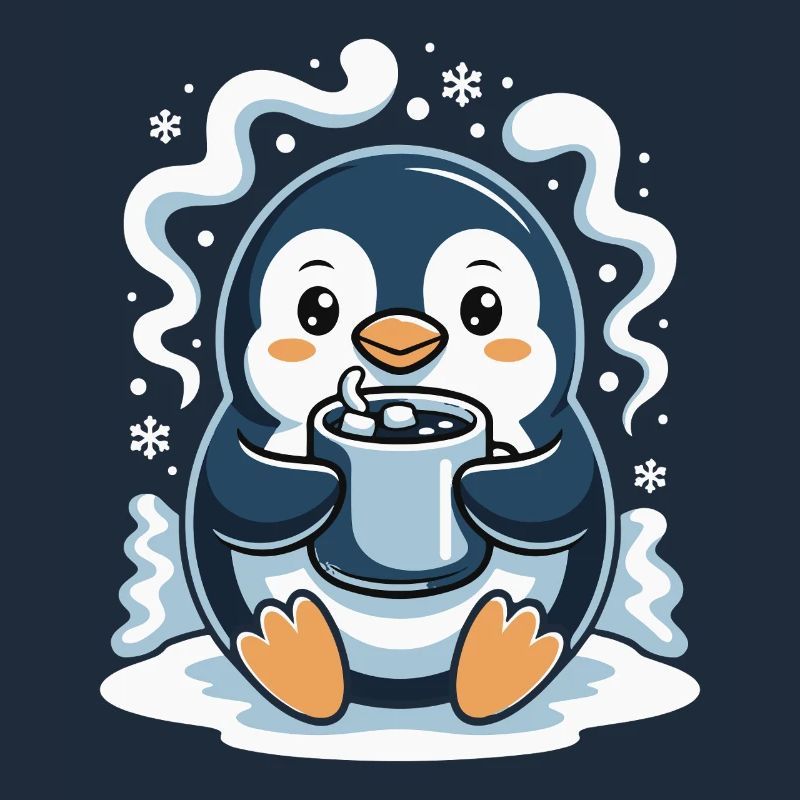 Pingouin câlin avec chocolat chaud