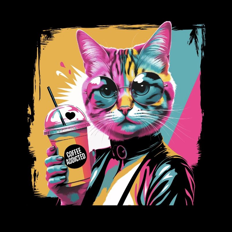 Popart Katze mit Drink buntes Comicmotiv