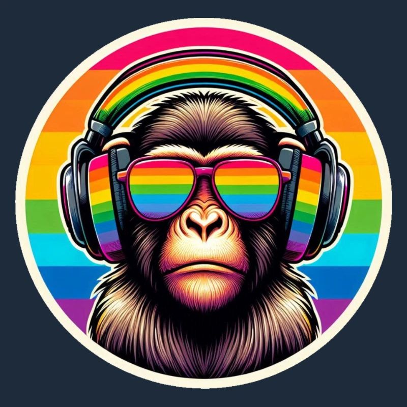 Affe Kopfhörer Brille Regenbogen bunt