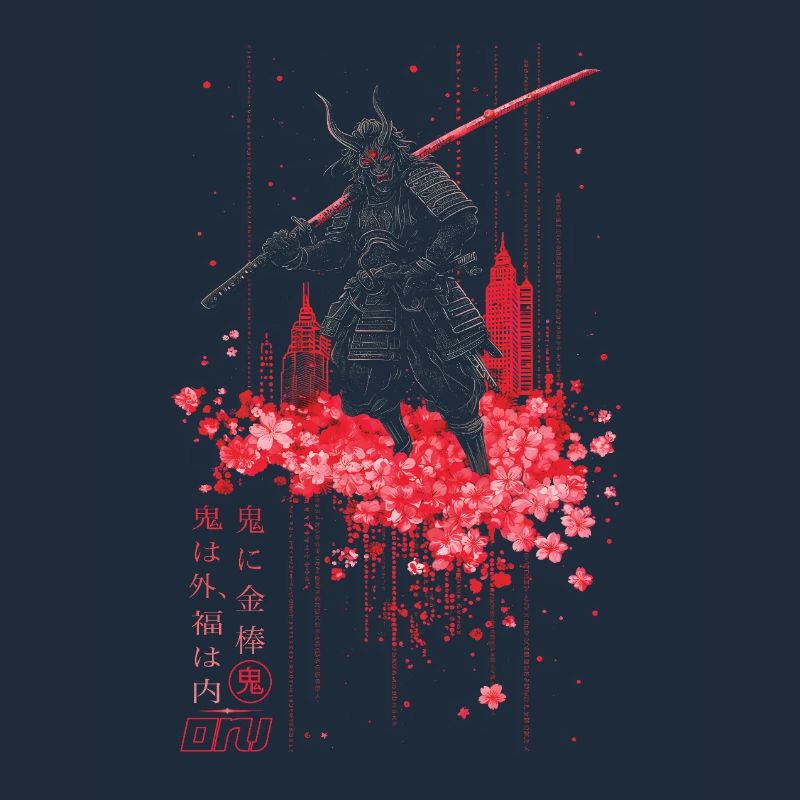 Oni - samurai mit Sakura Kirschblüten