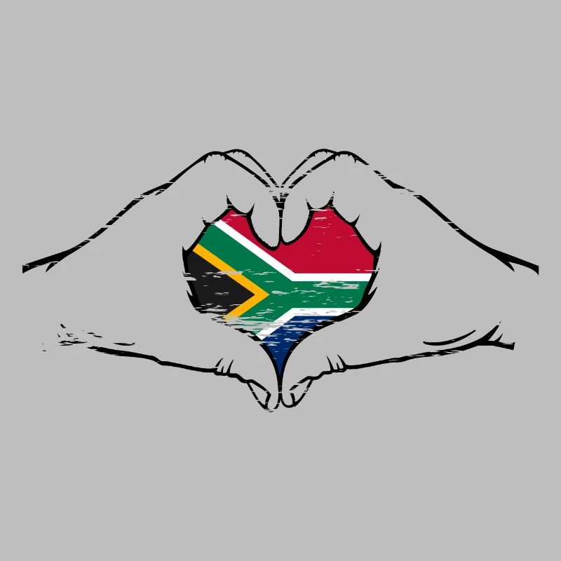 Drapeau de l’Afrique du Sud mains en forme de coeur utilisé