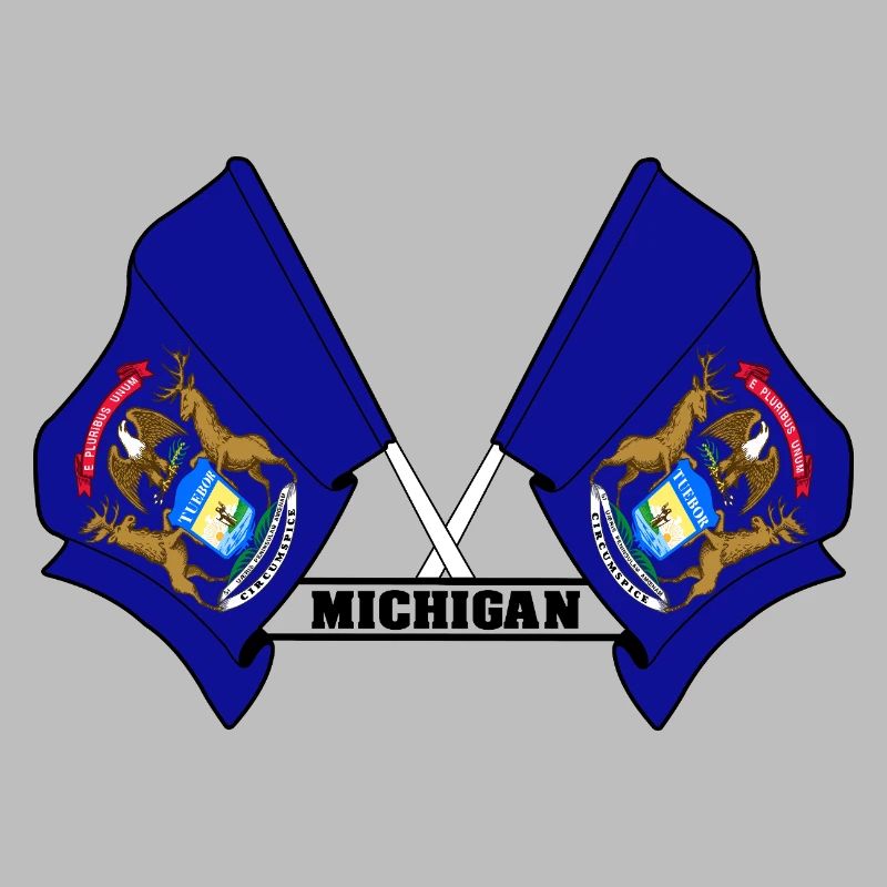 Two flags text MICHIGAN