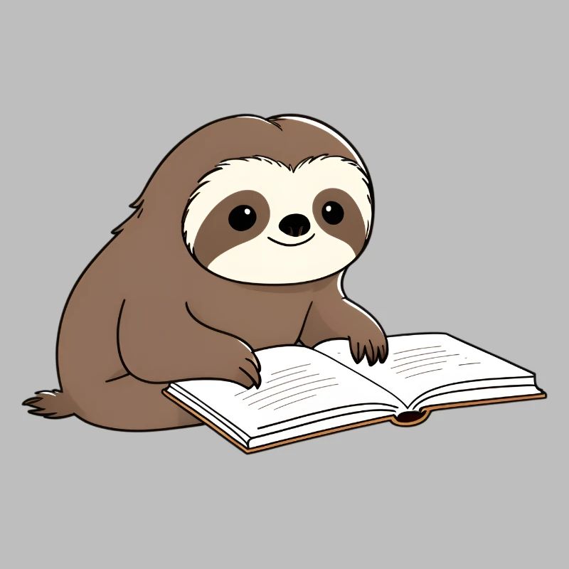 Cute Sloth Reader with Book