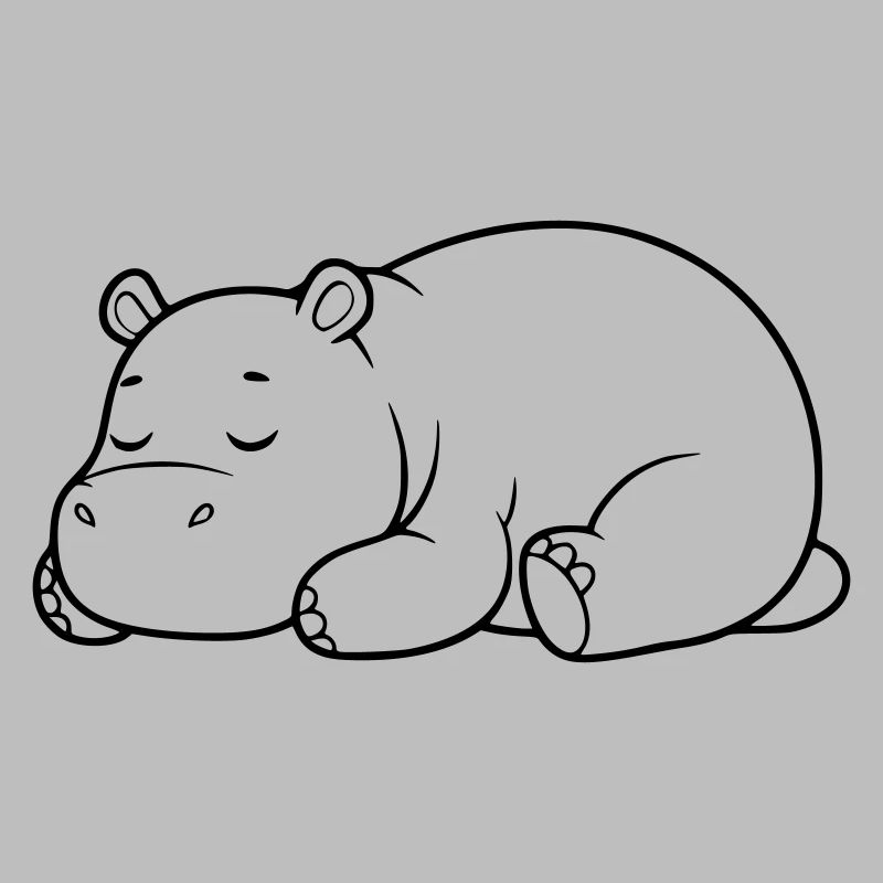 Sleeping Hippopotamus Tired Outline