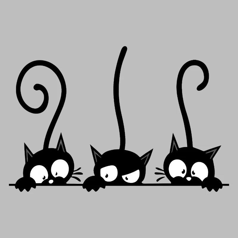 Three curious black cats
