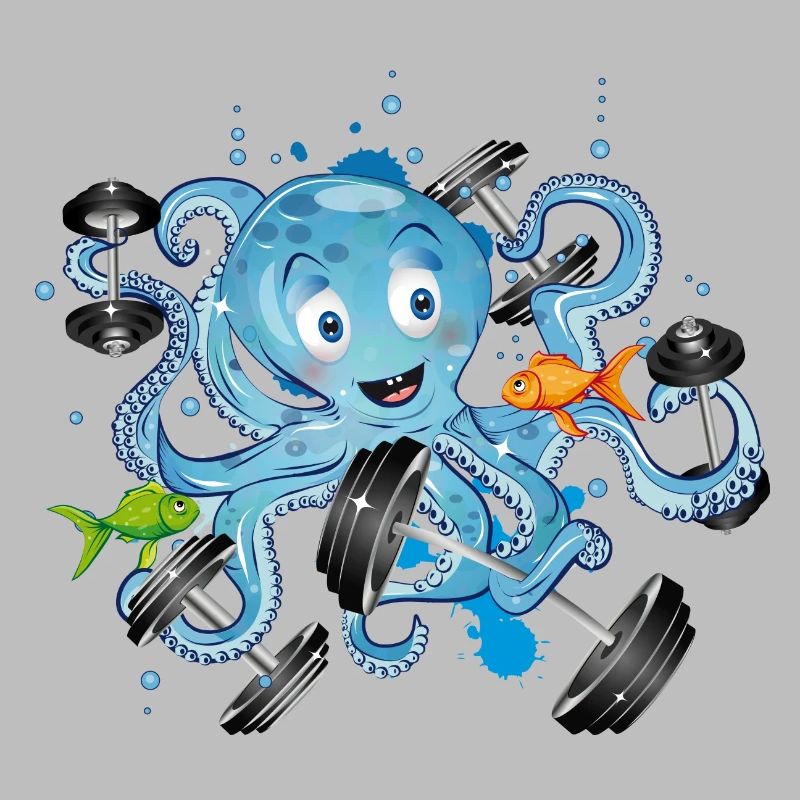Bodybuilder octopus with dumbbells while exercising