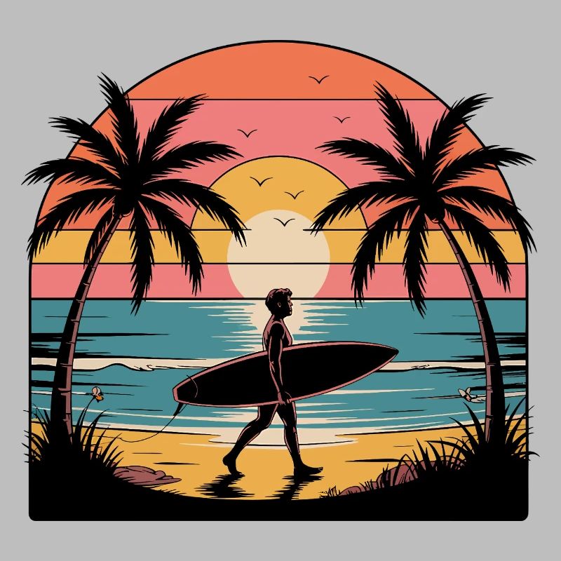 Sunset surfer on the beach