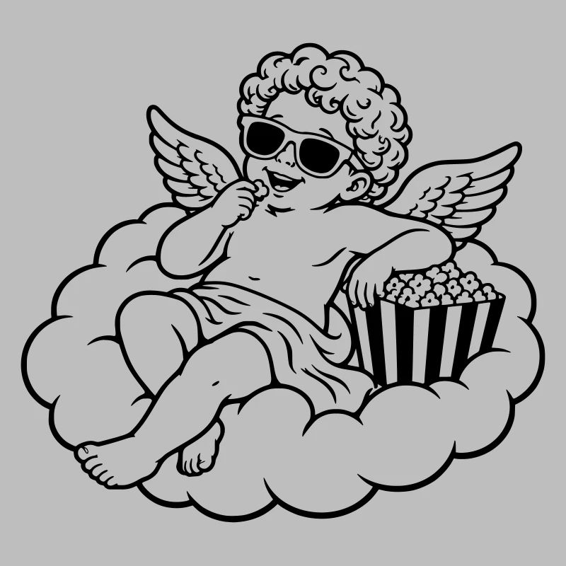 Un chérubin frissonne avec du pop-corn sur un nuage