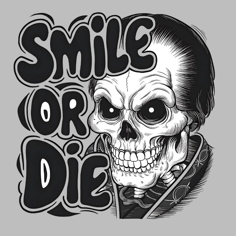 Vampirskelett mit Text Lächeln oder Sterben